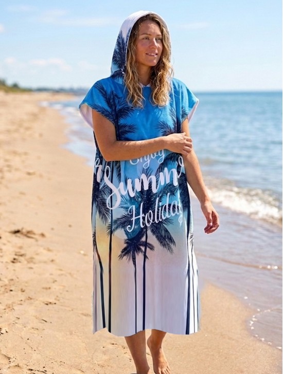 Tropical Leaves Print Hoodie Robe